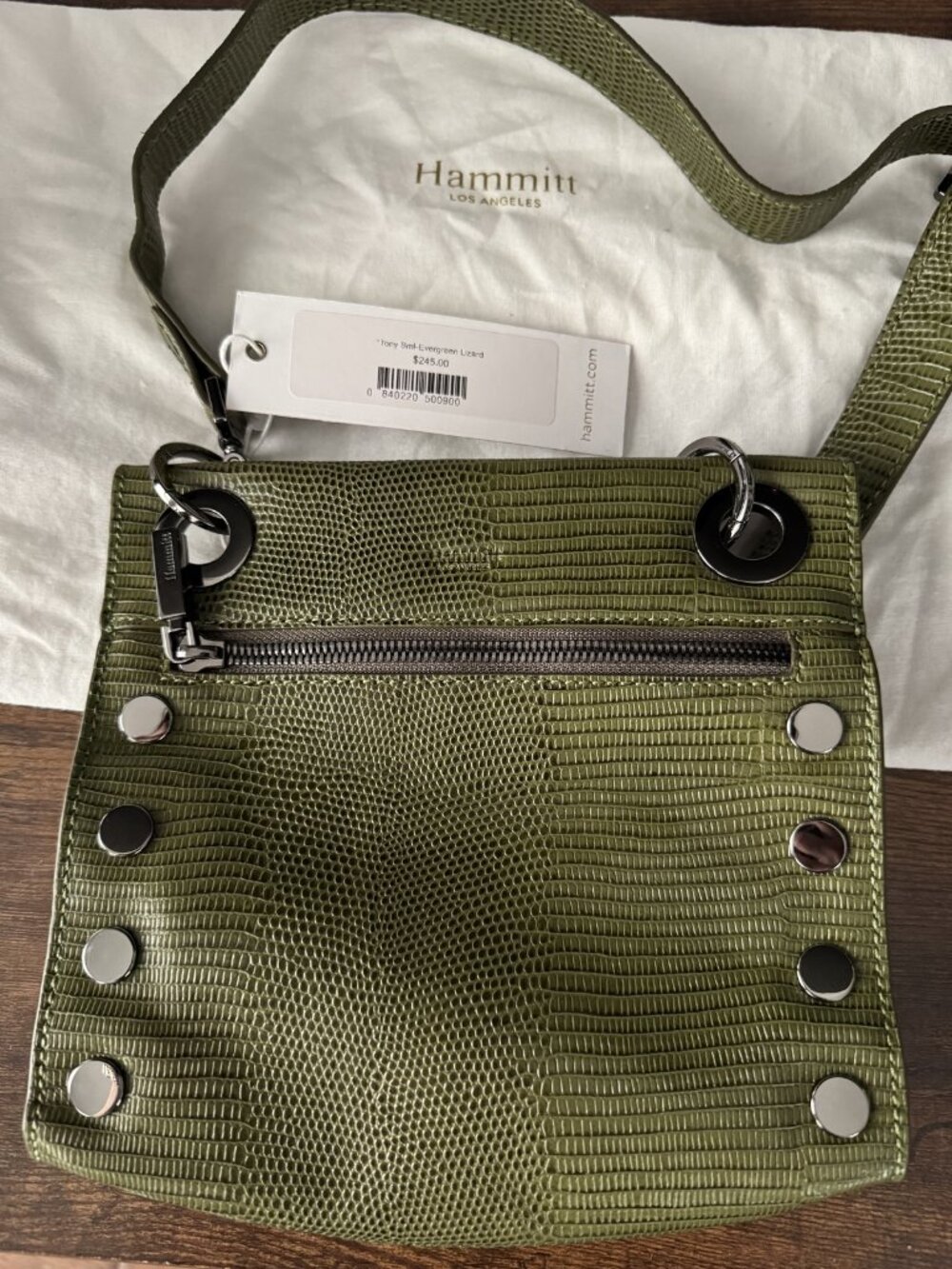 Hammitt Los Angeles Size Small (S) Tony Small Evergreen Lizard Embossed Leather